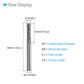 CoCud Tungsten Carbide Rotary Burrs File, 3mm Shank 3mm Dia, Double Cut Cylinder Shape Rotary Burrs Tool - (Applications: for Metal Carving), 2-Pieces