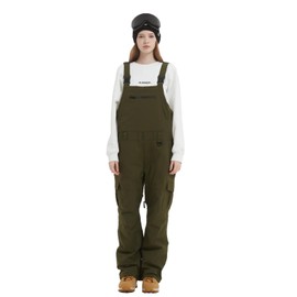 BUMDEEP Women and Mens Snow Bibs Adjustable Overalls Pants Windproof Waterproof Ski Pants Insulated Warm Pants(Olive,S)