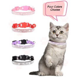 Solmoony Breakaway Cat Collars with Bell,Adjustable Safe Kitten Collar,Cat Collars for Girl Cats with Rhinestone Soft Velvet (Purple)
