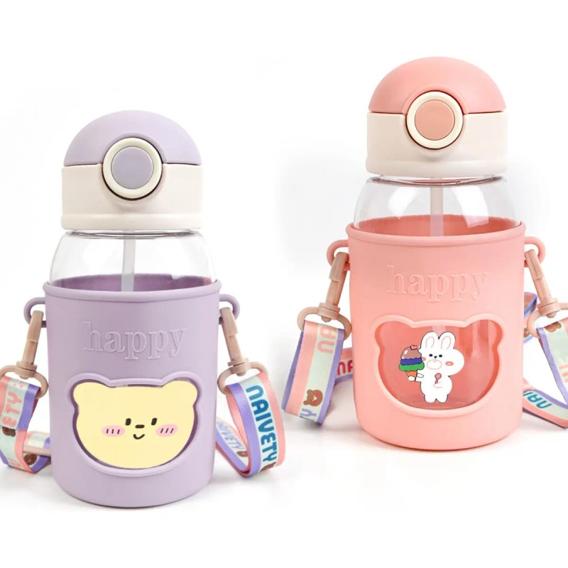 Botella De Agua Portátil Kawaii,con Correa Y Funda,2 Piezas