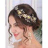 Teyglen Gold Pearl Wedding Headband Hair Vine with Rhinestone Bridal