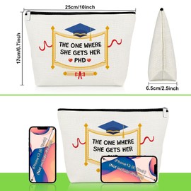Gevody Phd Graduation Gifts Makeup Bag Congratulations Gifts for Woman Phd Daughter Best Friend Sister Masters Cosmetics Bag Doctorate Degree Gift Graduation Present for Women Travel Cosmetics Pouch