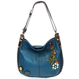 CHALA Handbags, Casual Style, Soft, Large Shoulder or Crossbody Purse with Keyfob - Navy Blue (Metal Dragonfly-1)