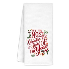 CIOJUNE Christmas Kitchen Towels, It's The Most Wonderful Time of The Year Christmas Hand Towels for Bathroom, Christmas Dish Towels for Kitchen, Christmas Kitchen Bathroom Decor, 16x24 Inches