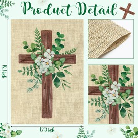 WATINC Spring Summer Eucalyptus Christian Cross Linen Garden Flag, Eucalyptus Leaf Flora Farmhouse Yard Decoration, Easter Patio Lawn Flag 12 x 18 Inch Double-Sided Outdoor Hanging Decor Supplies