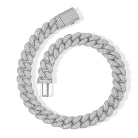 BSMCXB 20mm Big Iced Out Miami Cuban Link Chain 14K Gold/Silver Plated 5A+ Cubic Zirconia Diamond Chain Rapper Hip Hop Thick Cuban Link Necklace Luxury Jewelry For Men (Silver, 20inch)