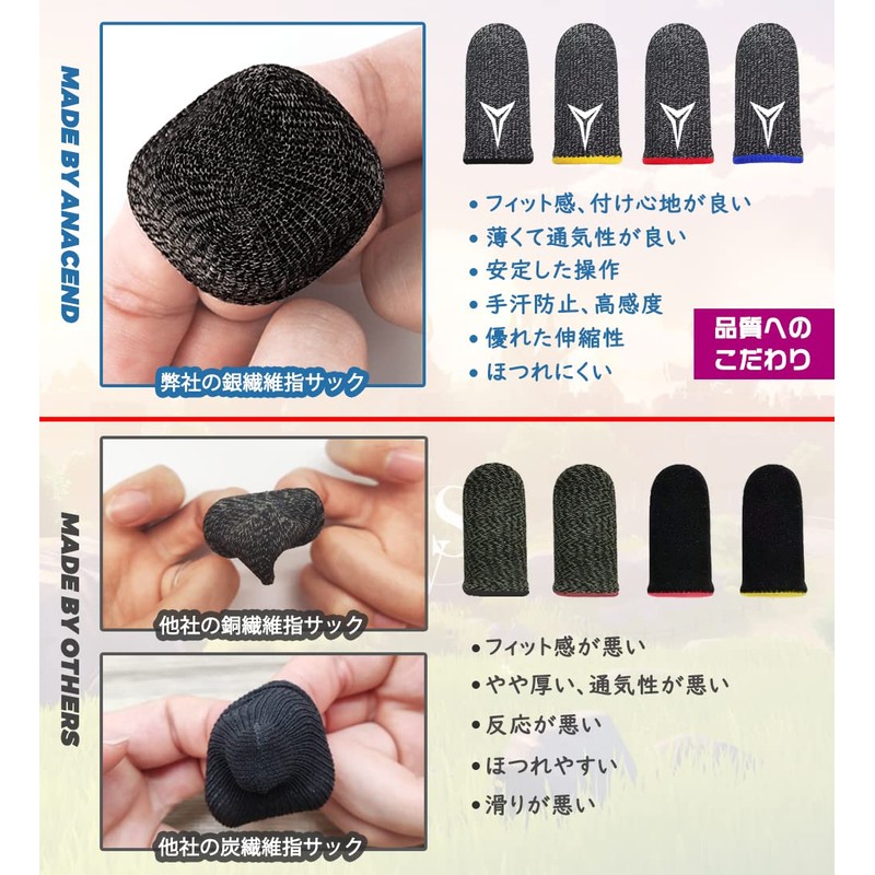 Anacend Game Finger Sack, Ultra Thin Silver Fiber, Ergonomic, Smartphone