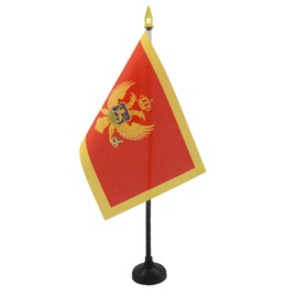 AZ FLAG MONTENEGRO TABLE FLAG 4'' x 6'' - MONTENEGRIN DESK FLAG 15 x 10 cm - golden spear top