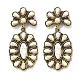 Zhang shine Turquoise Earring Western Earrings for Women Cowgirl Vintage White Dangle Earrings Flower Teardrop Turquoise