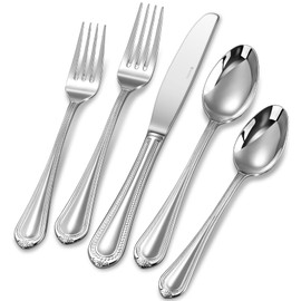 KEAWELL Pearl Edge Premium 20/45/65-Piece Refined Bead Silverware Set, 18/10 Stainless Steel, Service for 4/8/12, Fine Flatware Set with Serving Utensils, Dishwasher Safe (65, Silver)