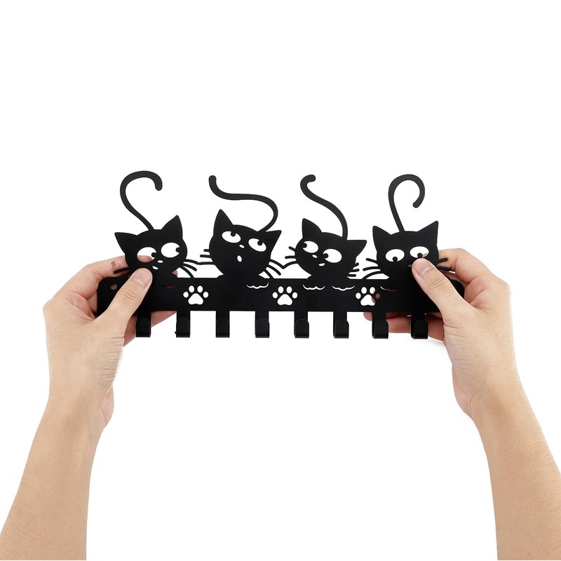 SUPERDANT Cat Wall Key Hook Wall Hook with Black Cats