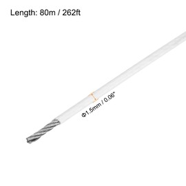 sourcing map 262Ft(80M) Wire Rope 304 Stainless Steel Cable 1/16" (1.5 mm) Vinyl Coated with 20pcs Aluminum Sleeves for Hanging, Clotheslines, Lifting White