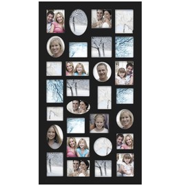 Adeco [PF9105] Decorative Black Wood Wall Hanging Collage Picture Photo Frame, 29 Openings, Various Sizes between 3.25x2.75" and 4.5x4"; Square, circular, oval and rectangular openings