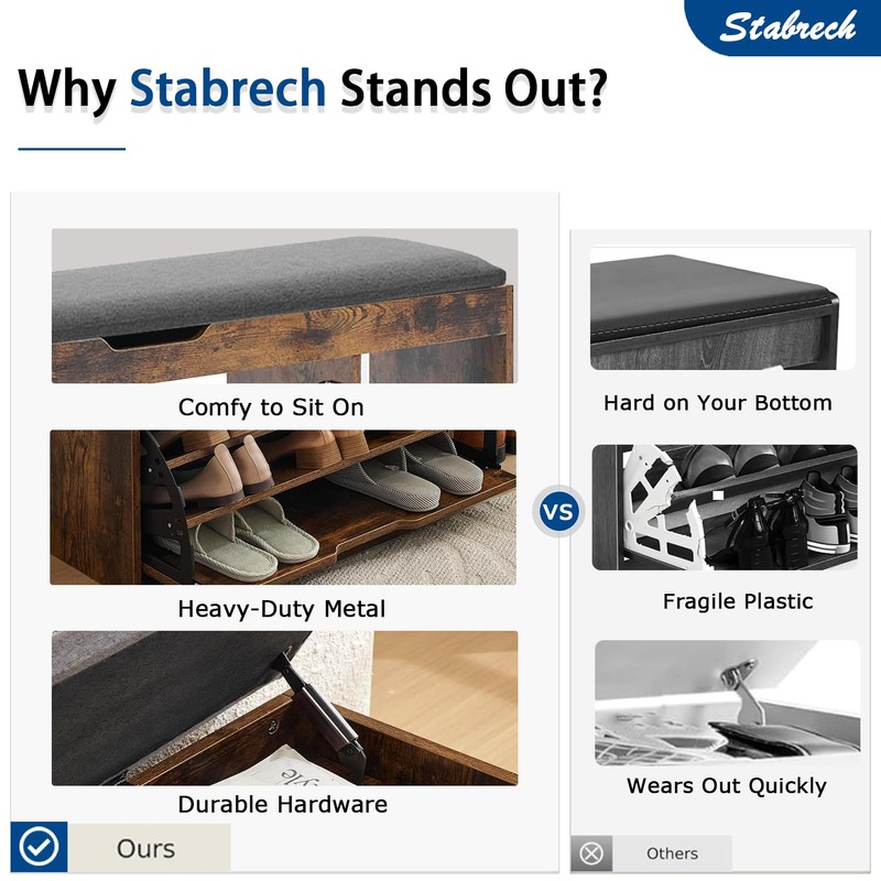 Stabrech Shoe Storage Bench with Flip Drawer, Shoe Rack with