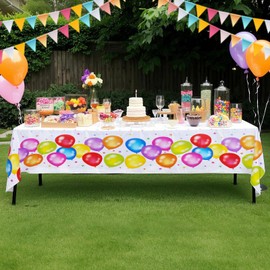 DecorWoo 3 Pack Colorful Balloons Tablecloth, Disposable Plastic Multicolor Balloons Table Cover 54 x 108 Inch Rectangular, for Picnic Birthday Party Wedding Decorations