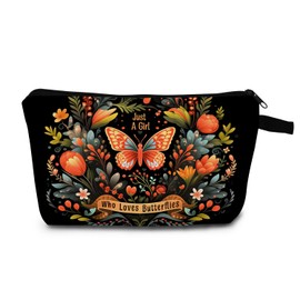 MoCaliduccious Butterfly Flower Makeup Bag for Women Travel Cosmetic Organizer Bag Teacher Appreciation Gifts Small Zipper Toiletry Bag A girl who loves butterflies