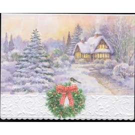 Set of 3 - Christmas Holiday Winter Cottage Portfolio Boxed Note Cards by Carol Wilson. 10 embossed 4x5 Die-Cut Notecards and Matching Envelopes in Decorative Gift Box with Magnetic Flap. NCPX2425