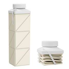 Popdigito 24oz Collapsible Water Bottles–Food-Grade,BPA-Free,Leakproof,Lightweight,Foldable Design Perfect For Travel,Hiking,Camping,Gym,Sports Bottle,Reusable Compact,Ideal Hydration Companion Beige