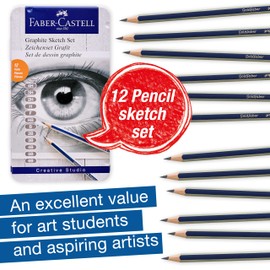 Faber-Castell Graphite Pencils Drawing Set: 12 Art Pencils for Sketching (4H, 3H, 2H, H, F, HB, B, 2B, 3B, 4B, 5B, and 6B), Shading Pencils for Drawing and Sketching, Graphite Pencil Kit