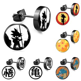 FLYUN 6Pairs Anime Earring for Men Fake Gauge Earrings Faux Gauges Plugs 8MM 20G Black Men's Earrings (Black-8mm)