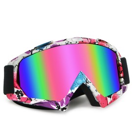 ZukMi ATV Goggles Motocross Goggles Dirt Bike Motorcycle Goggles MX Off Road Goggles for Men Women Adult Youth Riding Racing (flower frame + pink lens)