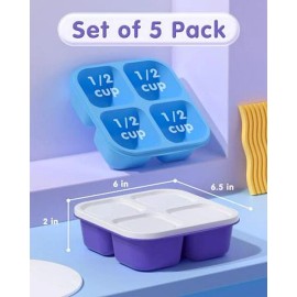 Canfanni 5 Pcs Bento Snack Containers, Reusable 4 Compartment Divided Food Storage For (5