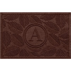 Bungalow Flooring Monogrammed Waterhog Door Mat, 2' x 3', Made in USA, Customizable Decorative Floor Covering, Skid Resistant, Indoor/Outdoor, Water-Trapping, Deanna Collection, Dark Brown