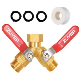 ZUVER Garden Hose Splitter 2-Way Heavy Duty Solid Brass Y Valve with Stainless Steel Long Handle, 3/4" GHT Thread Full Flow Water Diverter, Outdoor Faucet Connector for Lawn, Irrigation & Washing