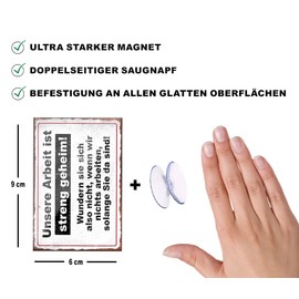 schilderkreis24 Funny saying "work strictly secret" magnet work craft decoration fridge magnet humour gift idea birthday Christmas 9 x 6 cm