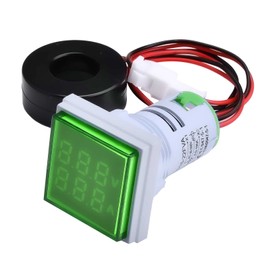 Aideepen 22 mm AC Current Voltage Tester, LED Indicator Light, Digital Display, Voltmeter, Ammeter, Frequency Meter, Multimeter Panel, AC 60-500V, 0-100A, 0-99Hz, Mini Square (Green)