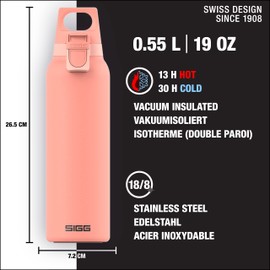 SIGG - Insulated Water Bottle - Thermo Flask Hot & Cold One Light - With Fruit Strainer - Leakproof - BPA Free - 18/8 Stainless Steel - Pink - 0.55L