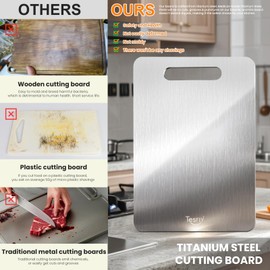 2 Pack Titanium Cutting Board - 100% Pure Titanium Cutting Boards For Kitche,Easy to clean, Double-sided food-grade Cutting Board For Cutting Meats, Fruits And Vegetables (15 * 11)
