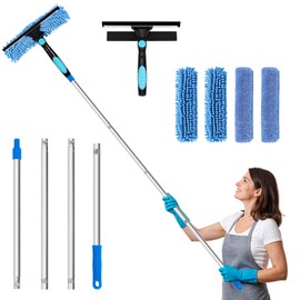 PHABULS Window Washing Kit with Extension Pole, 73’’ Window Cleaning Squeegee Kit, 3 in 1 Window Cleaning Kit with 2 Microfiber Pads & 2 Chenille Pads for Indoor Outdoor Windows