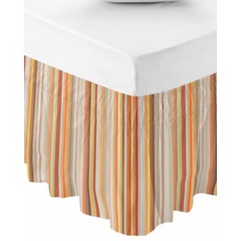 RisQiten Burnt Orange Striped Bed Skirt Queen Size 18 Inch Drop, Adjustable Elastic Bedskirt Dust Ruffle for Queen Bed, Farmhouse Orange Ombre Stripes Wrap Around Bed Skirts Pleated Bed Frame Cover