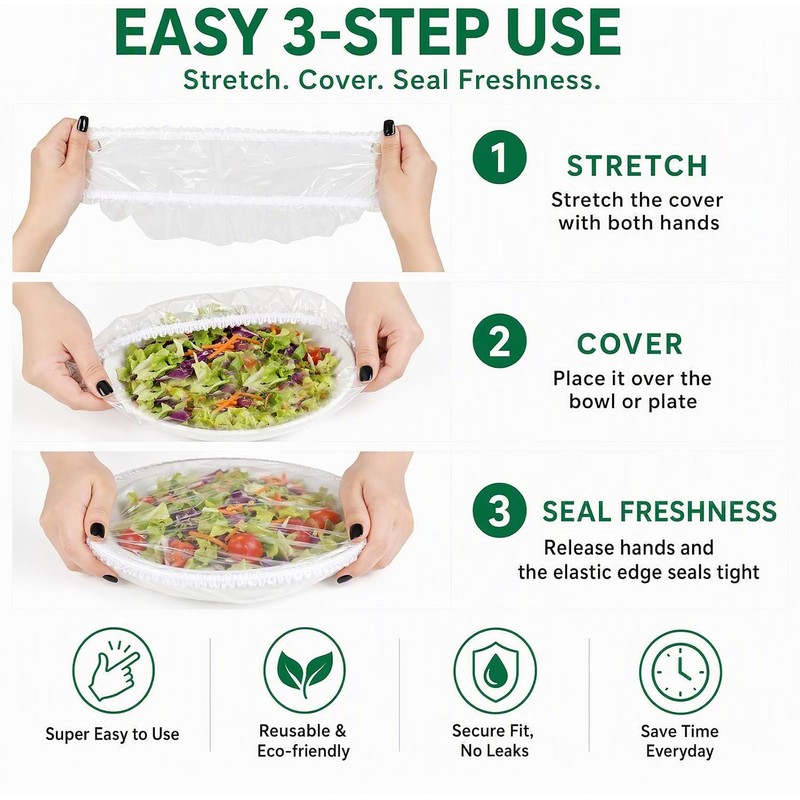 100pcs Disposable Food Covers,Reusable Stretch Food Covers