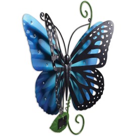 Sunset Vista Designs 94454 Outdoor Metal Sculpture Solar Lights Collection Hanging Yard and Garden Art for Fence or Wall, 17", Butterfly - Blue