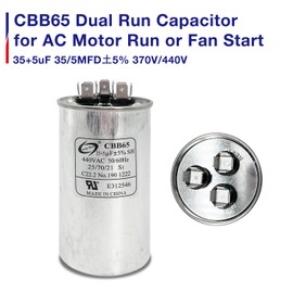 Long Term 44R3550 35+5 uF ±5% 35/5 MFD 370 or 440 Volt CBB65 Dual Run Round Capacitor for Ac Motor Run Or Fan Start Or Heat Pump