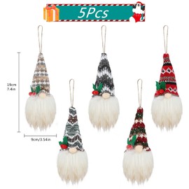 5 Pcs Christmas Hanging Gnomes Ornaments with LED Light, Swedish Gnome Ornaments Gnomes Plush Knitted Santa Doll Christmas Tree Hanging Ornaments Home Decor Swedish Tomte Ornament