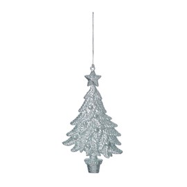 Eight 15cm Silver Glittery Tree Themed Christmas Tree Decoration