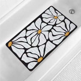 Tapete de baño floral antideslizante para niños, 27 x 16 pulgadas, tapete de baño antideslizante para bañera, arte abstracto, tapete de ducha botánico con agujeros de drenaje y ventosas, diseño de