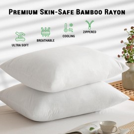 Gogreen Bamboo Rayon Waterproof Pillow Protector, Breathable Pillow Cover, Cooling Pillow Case Protector with Zipper, Super Soft Pillow Case Cover with Zipper (4 Packs, Standard 20"x26", White)