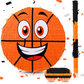 Poen Basketball Piñata Set, Party Piñata Bundle with a Blindfold, Bat and Confetti 13 x 13 x 3 Inch Funny Piñata for Birthday Sports Theme Party Piñata Games Decorations