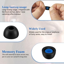 Memory Foam Ohrstöpsel für WF-1000XM4, rutschfeste Ersatzohrstöpsel für WF, WI, XBA, MDR Serie - Schwarz M (3 Paar)