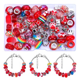 VICTLOV 60 Pieces European Large Hole Spacer Beads Charm Fairy Wands Beads Rhinestone Lampwork Beads Supplies for Bracelets Jewelry Making (Red)