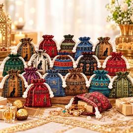 20-Piece Assorted Pattern Drawstring Gift Bags – Colorful Egyptian-Inspired Pouches for Jewelry, Wedding Favors and Parties