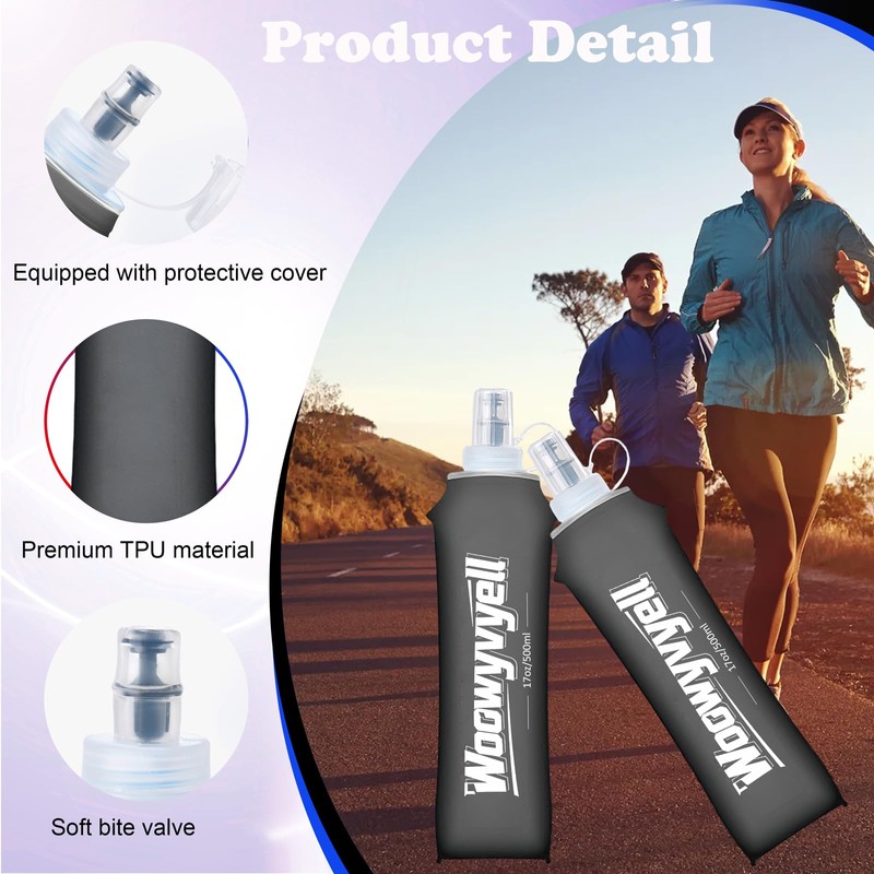 Woowyvyell Running Vest Soft Flask, 2PCS BPA-Free 500ml Collapsible Water