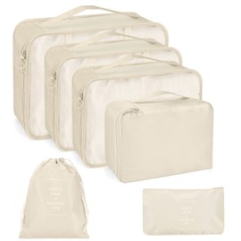 Gimammay Organiser Suitcase Set with 6 Travel Cubes, Packing Cubes, Suitcase, Essential, Organiser, Travel Bags, Waterproof, Travel Bag, Packing Cubes - Grey (Beige)