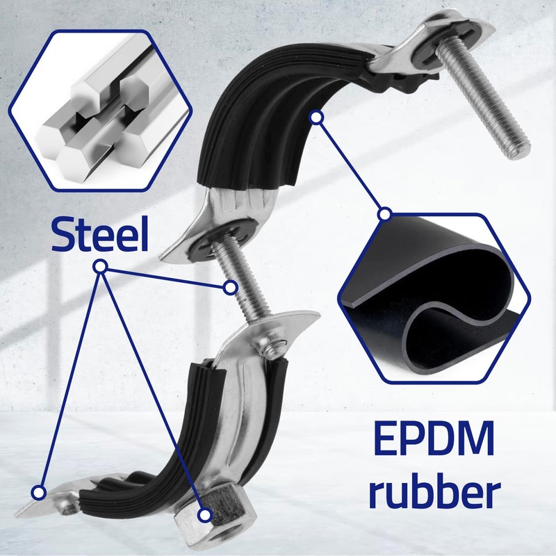 Reinforced Pipe Clamps M8/M10 with Rubber Seal and Diameter 48