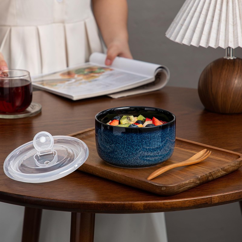 Chubacoo Ceramic Bowls Set with Lids: Set of 4 Microwave