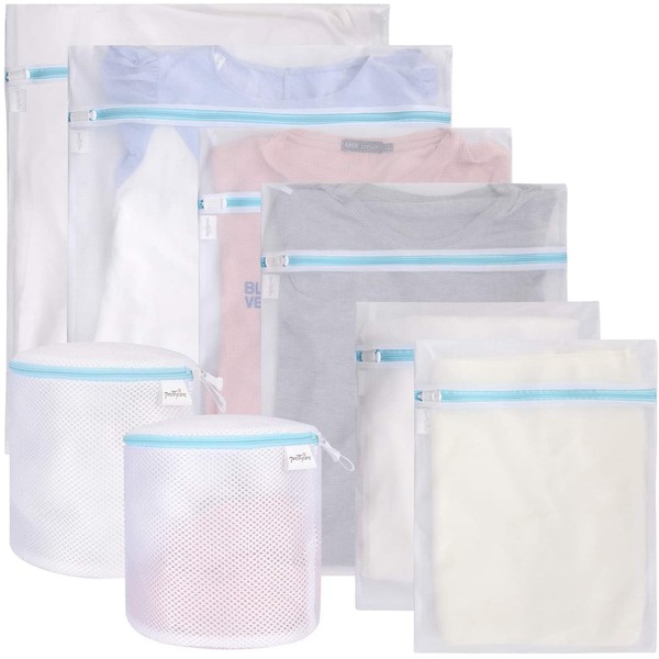 PrettyCare Laundry Bags for Garments (8 Pack Blue 2XL+2L+2M+2bra)